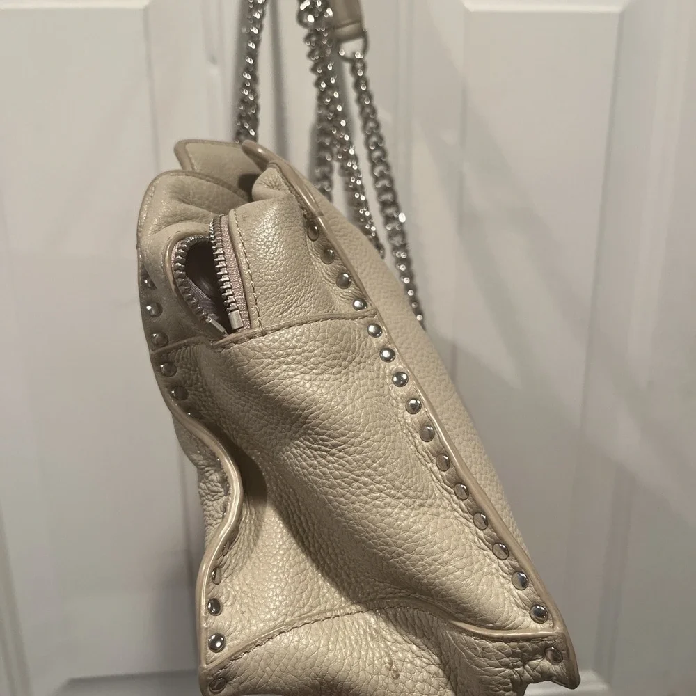 Michael Kors Astor Shoulder Bag Purse Light Grey Leather Studded 3 Main Pockets